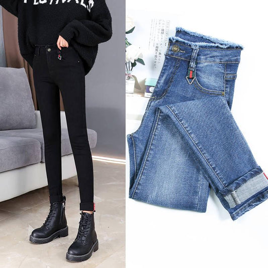 Womens Jeans High Waist Skinny Pants Elastic Waist Casual Plus Size Jeans for Women Warm Jeans
