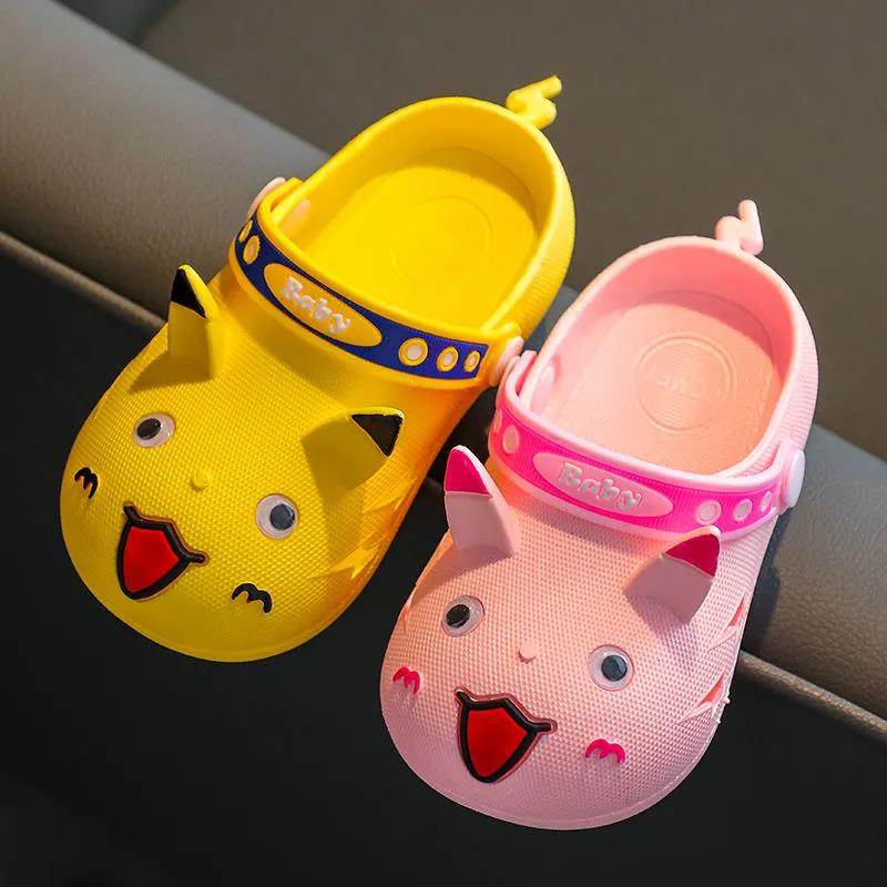 Baby Slippers Girls Boys Summer Soft Sole Solid Color Casual Slipper Anti-slip Cartoon Dual Purpose Sandals Beach Sandals
