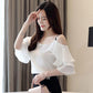 Sweet Temperament Short-sleeved Ruffled Women's Collar Off-shoulder Top Ladies Temperament Chiffon Shirt Bottoming Shirt