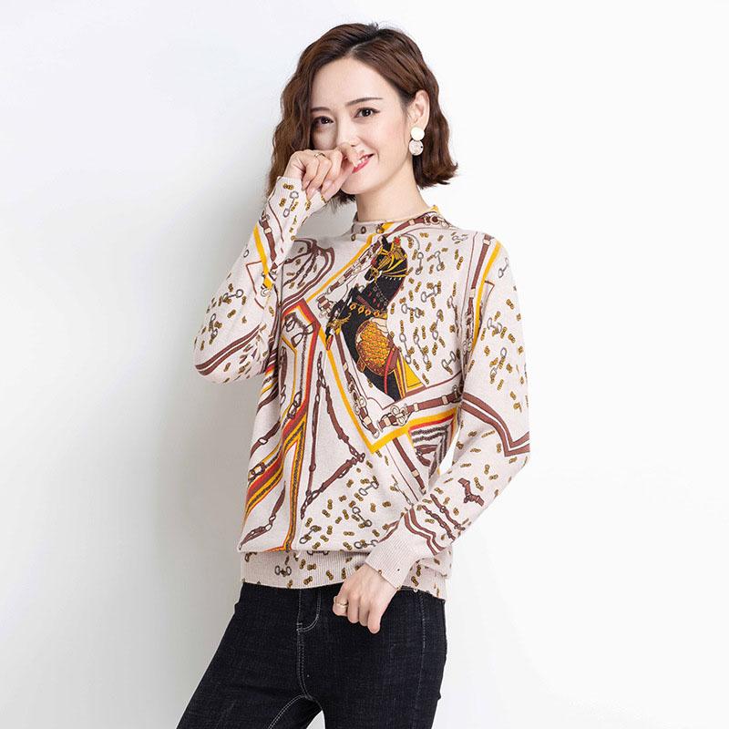 Bohemia Floral Crew Neck Woolen Sweater Women Long Sleeve Warm Printed Cashmere Sweater Knitted Jumper Tops