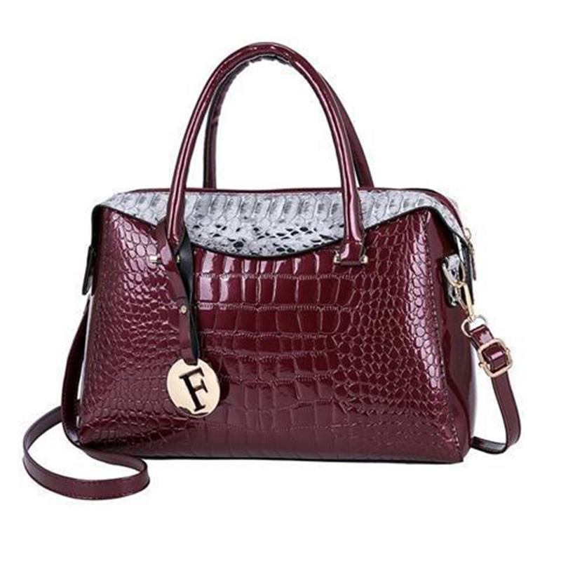 Women's Bag European and American Fashion Patent Leather Shiny Crocodile Pattern Large Capacity Single-shoulder Messenger Handbag