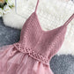 Lace Party Dress Ruffles Knitting Patchwork Women Strap Dress Mesh Backless V-neck Dress