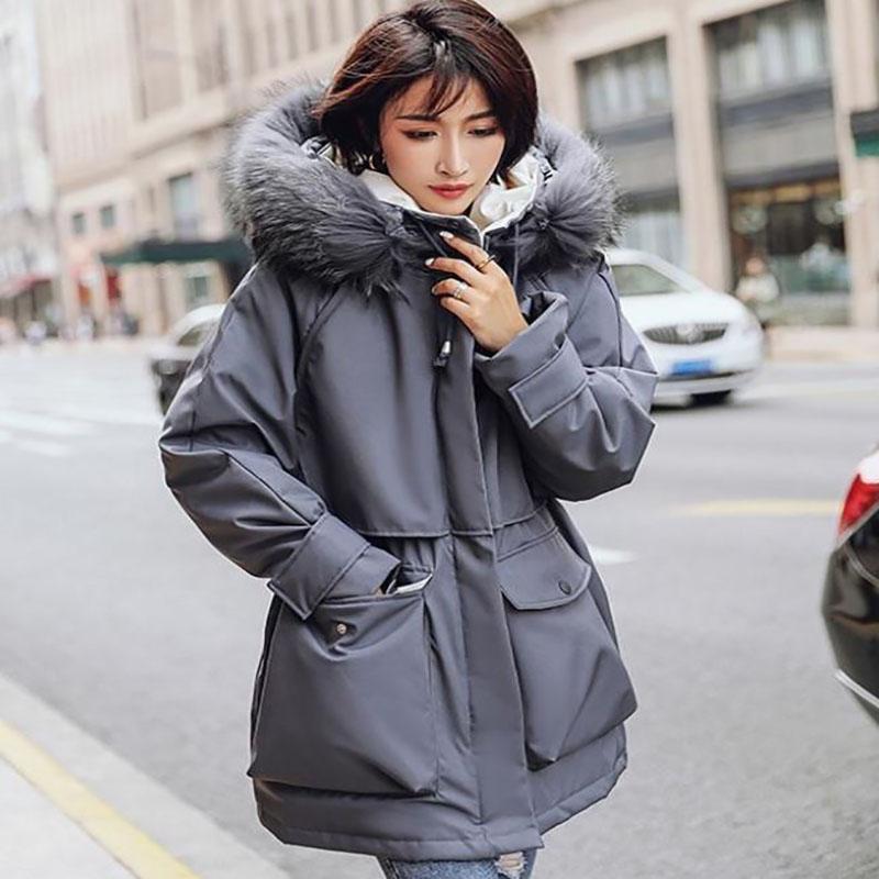 Winter Women's Cotton Jacket Jacket Mid-length Large Fur Collar Plus Down Jacket Thickening Plus Velvet Jacket