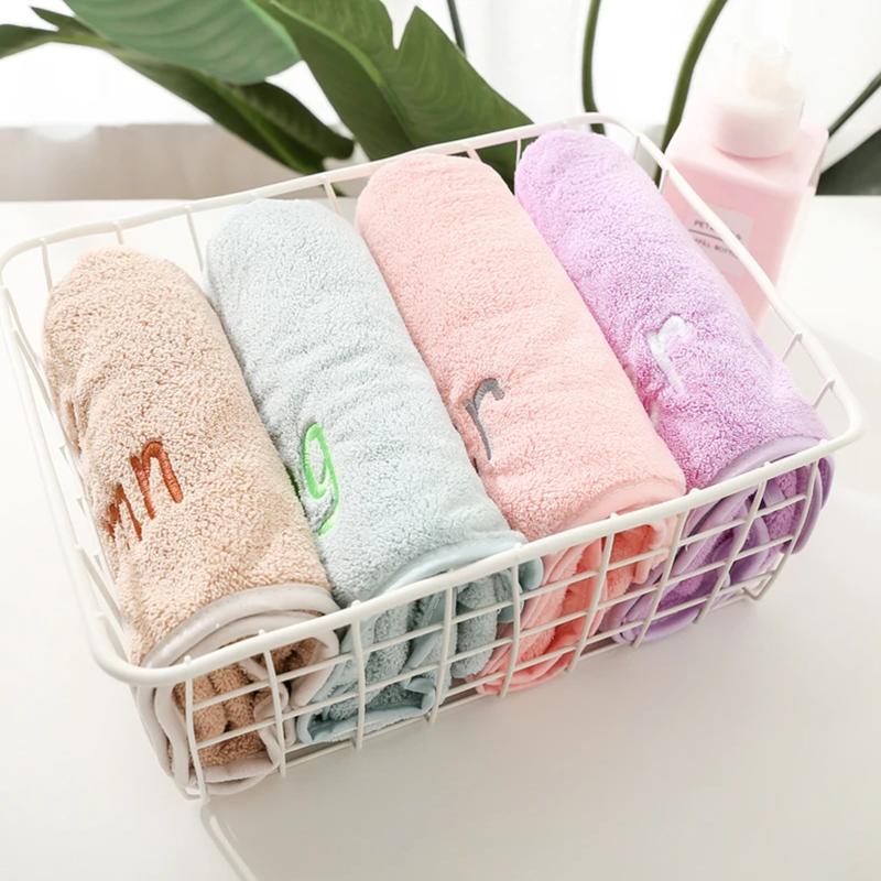 2 PCS Fiber Face Bath Towel Coral Velvet Soft Absorbent Dry Hair Towel Large Face Towel Not Shed Hair Embroidered Quick-Dry Towels for Home Bathroom