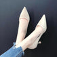 High Heels Women European Stiletto Mid-heel Pointed Toe Fashion High Heels Working Leather Shoes Women