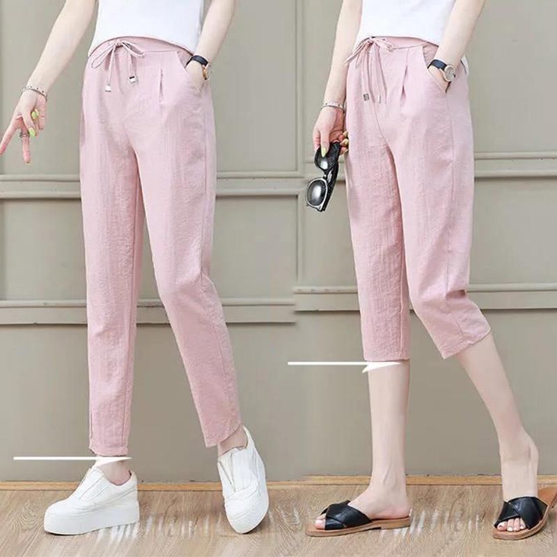 Ice Silk Imitation Cotton and Linen Pants Women's Summer Thin Section Loose and Thin Nine-point Western-style Harem Casual Pants