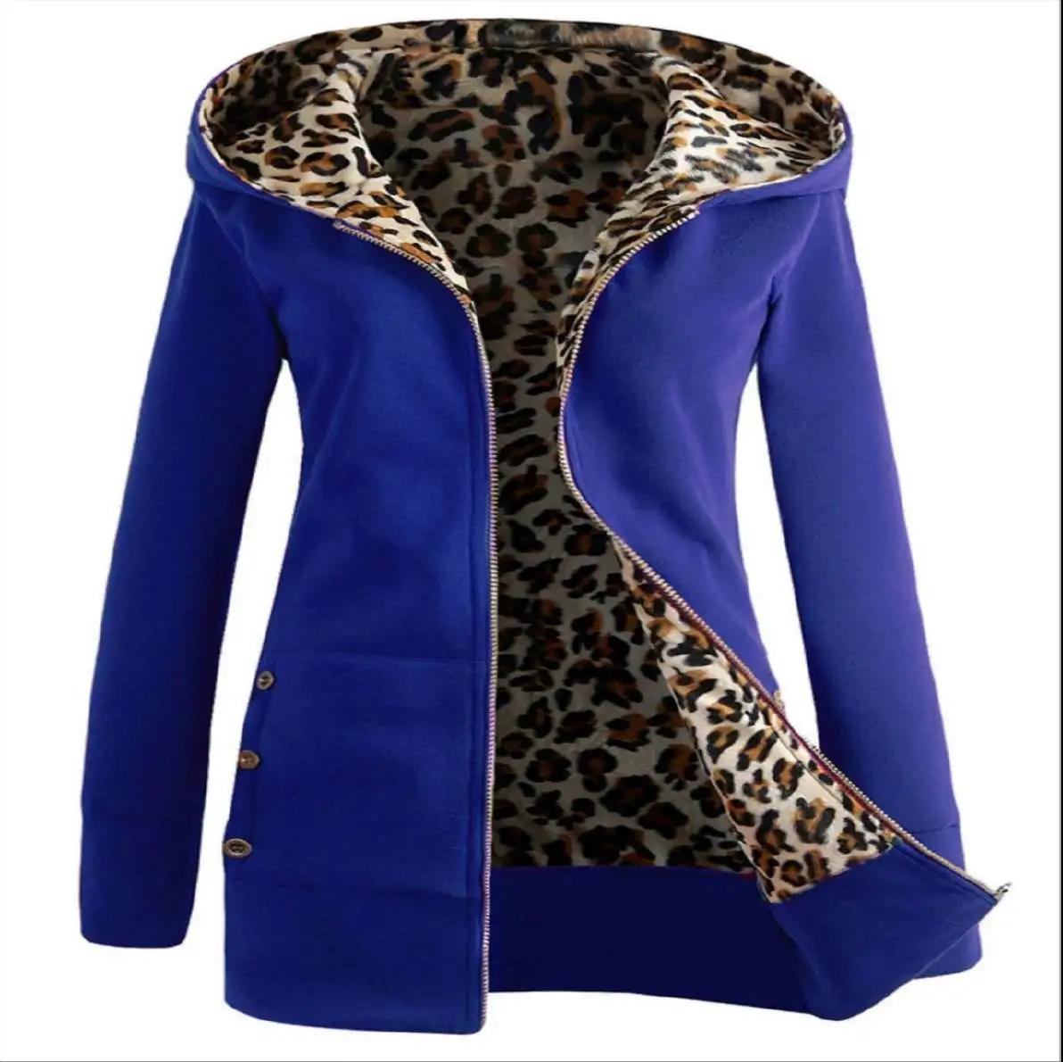 Hooded Thick Leopard Print Sweater Plus Velvet Plus Size Coat Women's Clothing