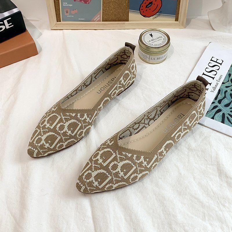 Casual Lazy Beanie Shoes Women's All-match Breathable Flying Woven Flat-bottomed Mother's Shoes Single Shoes