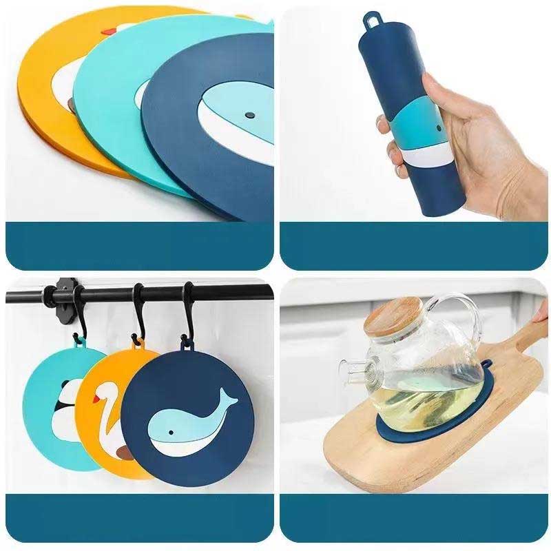 4pcs Cartoon Silicone Large Dining Table Placemat Coaster Kitchen Accessories Cup Mat Bar Mug Cartoon Animal Drink Pads