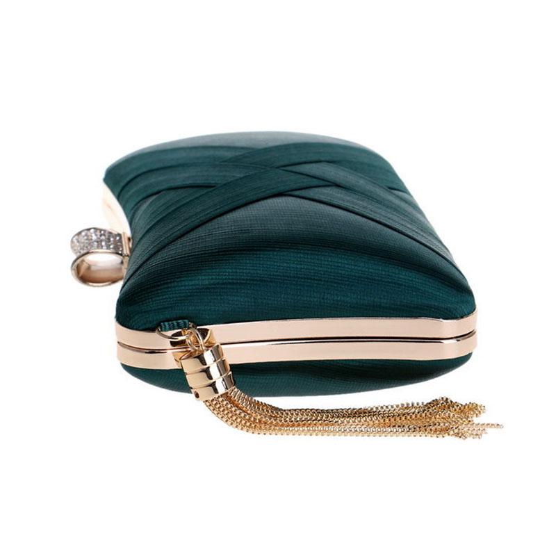 Pleated Satin Women's Clutch Bag Shoulder Bag Ladies Elegance Luxury Wedding Evening Banquet Rhinestones Tassel