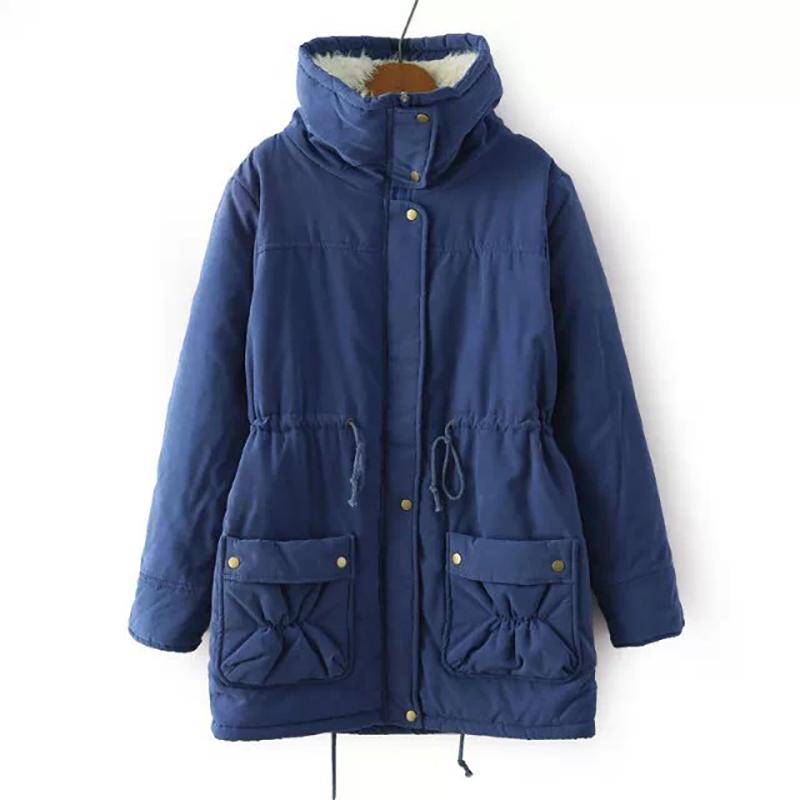 Women Parkas Hooded Warm Winter Jackets Woolen Thick Drawstring Slim Cotton Parkas Coat