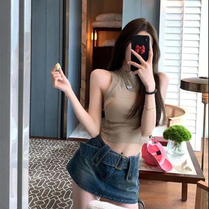 Denim Skirt Female Summer Korean Version Was Thin Package Hip Skirt with Lining A-line Skirt Simple Commute Skirt