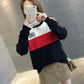 Autumn  Winter Loose Short Sweater Fashion Knit Sweater Color Matching Women's Round Neck Bottoming Shirt Top