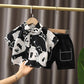2PCS Children Clothing Set Spring Summer Boy's Printed Panda Shirt Shorts Single Breasted Thin Suits