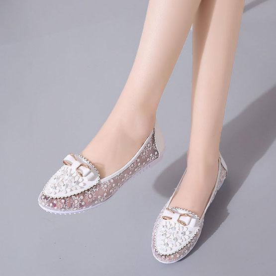 Spring Summer Slip-on Shoes Comfortable Lace Breathable Flat Shoes Female Solid Color Mesh Bow Casual Shoes