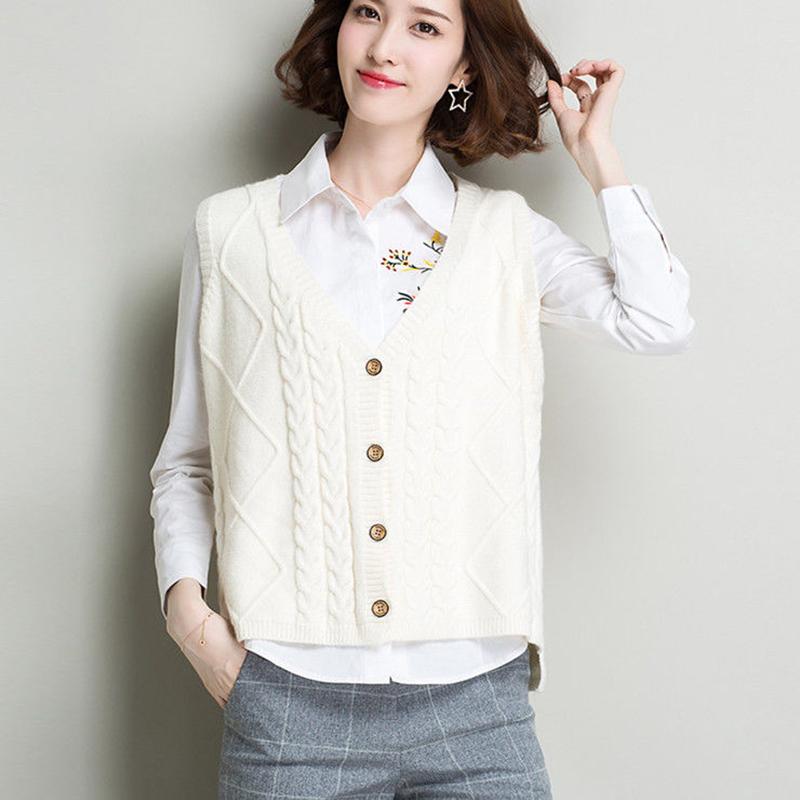 Women's Sweater Vest Short All-match V-neck Woolen Vest Sleeveless Sweater Top Ladies Pure Color Temperament Sweater Vest