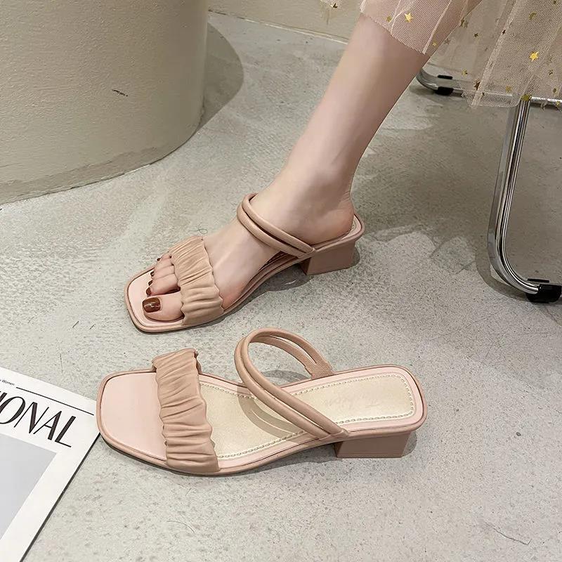 Women's Summer Sandals High Heels Solid Color All-match Non-slip Wear-resistant Shoes