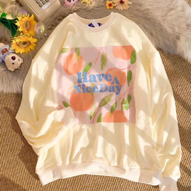 Milk Sweater Women's Trendy Ins Spring and Autumn Solid Color Printing Long-sleeved Female Students Korean Version Loose Niche Top