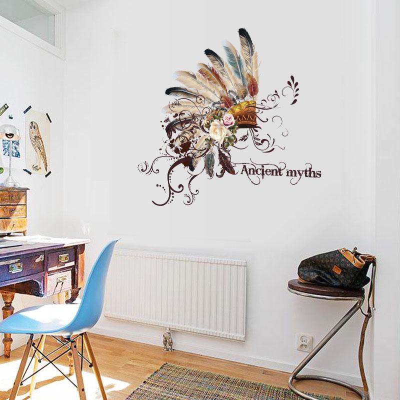 [Wall sticker] feather chief hat wall stickers chinese characteristic ethnicity style ancient myths