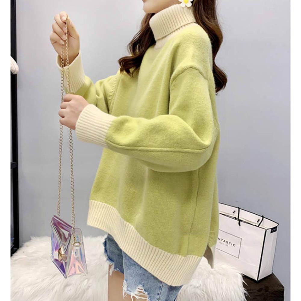 Pofulove Turtleneck Women Pullover Winter Loose Thick Padded Short Bottoming Shirt Sweater Women