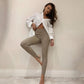 Women's Beige Ribbed Knit Leggings High Waist Cotton Fitness Basic Pants Casual Spring Autumn All-Match Female Skinny Highly Elastic Leggings