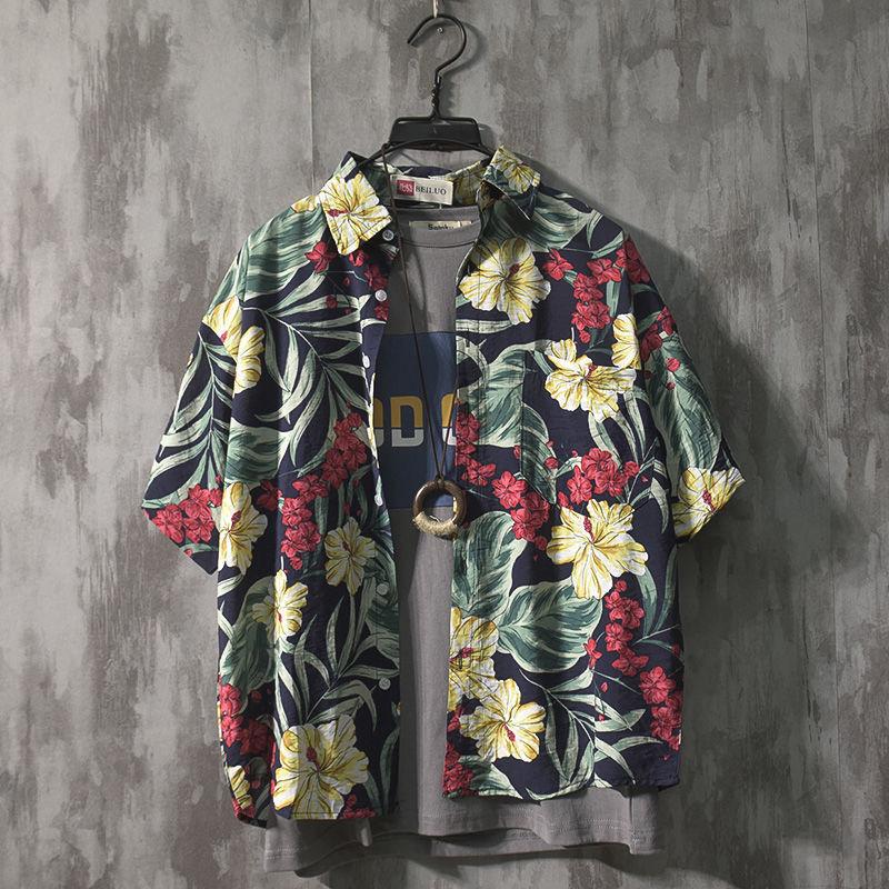 Shirt Men's Short-sleeved Summer Beach Flower Shirt Loose Shirt