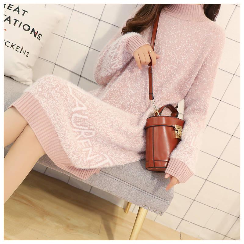 Women Winter Long Sleeve Solid Sweater Warm Basic Short Mini Dresss Pull Femme Women's Long Sweater