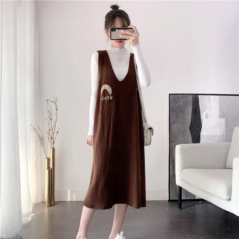 Spring and Autumn Loose Long Sweater Vest Large Size Sleeveless Knitted Vest Skirt Fashion Simple Women Sweater Dress