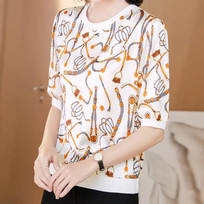 Women's Pullover Print Round Neck Half Sleeve T-Shirt Summer Top