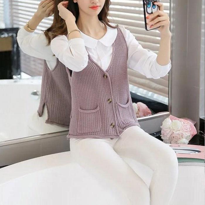 V-neck Waistcoat Fashion Vest Spring and Autumn Loose Knit Cardigan All-match Short Fashion Top