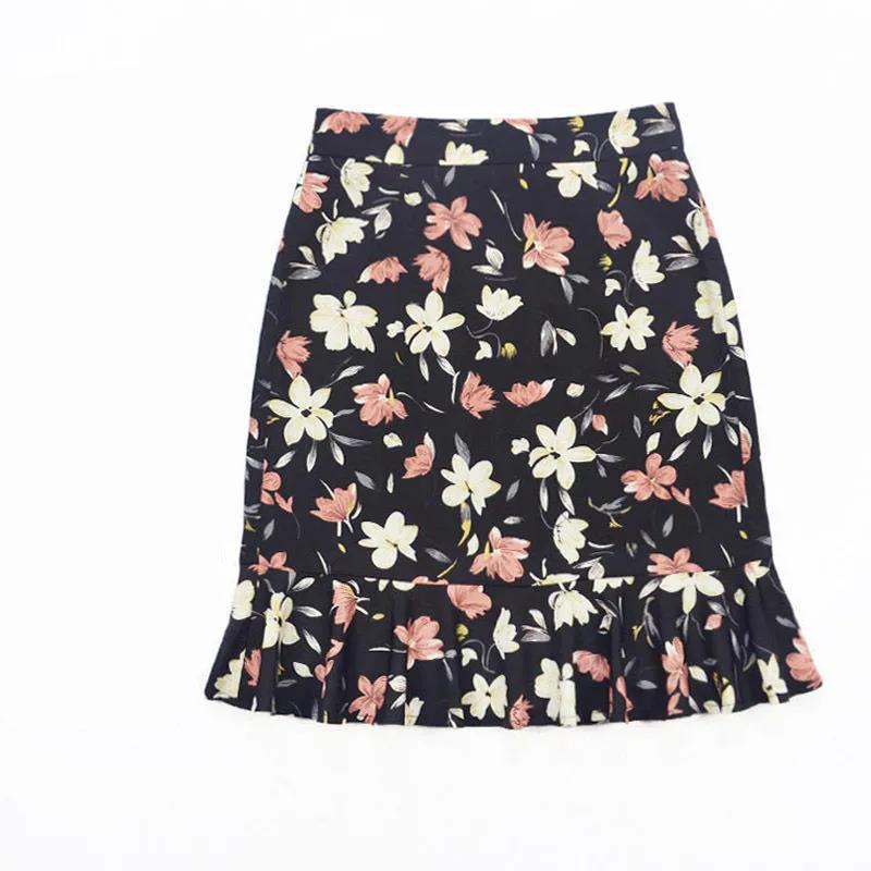 Female Simple Elastic Waist Short Holiday Skirt Slim Elegant Floral Print A-line Miniskirt