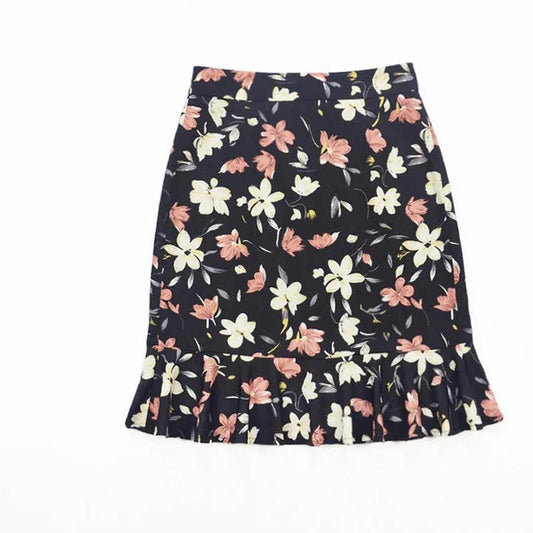 Female Simple Elastic Waist Short Holiday Skirt Slim Elegant Floral Print A-line Miniskirt