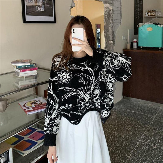 Autumn  Winter Korean Style Loose Thick Knit Sweater Irregular Pullover Short Long Sleeve Sweater Top Women