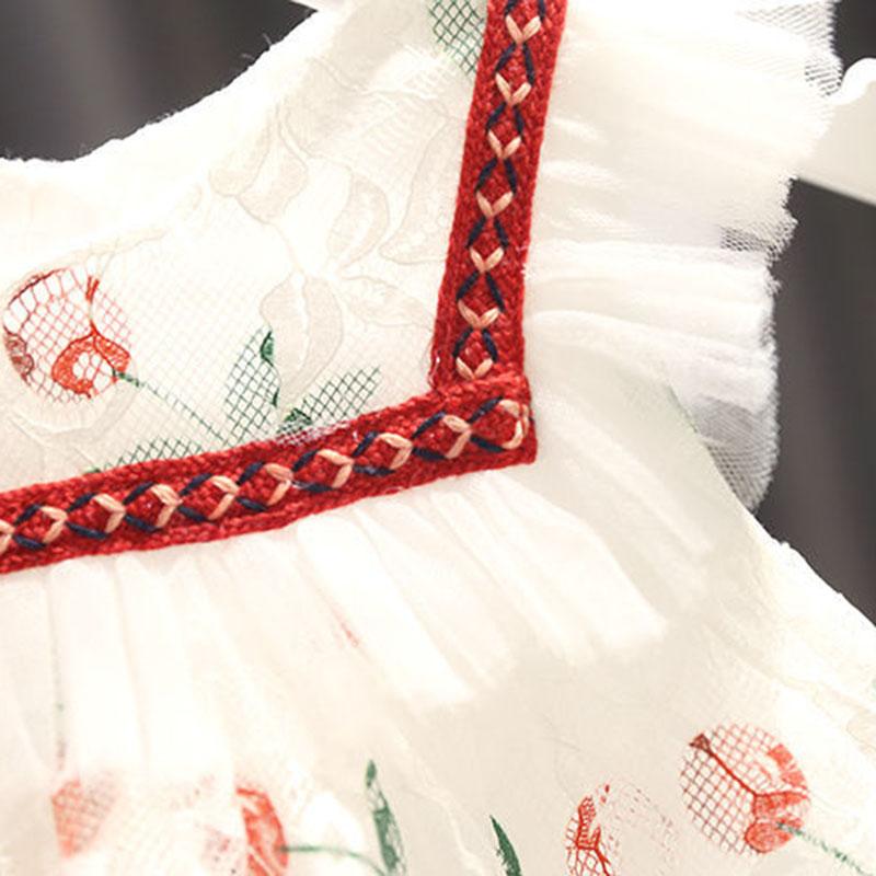 Baby Girl Cute Cherry Girl Dress Baby Summer Vest Skirt Sweet Embroidery Mesh Princess Dress Tutu Skirt Sleeveless A-line Dress