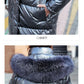Winter Down Jacket Women Mid-length Over The Knee Blue Shiny Large Fur Collar Thick