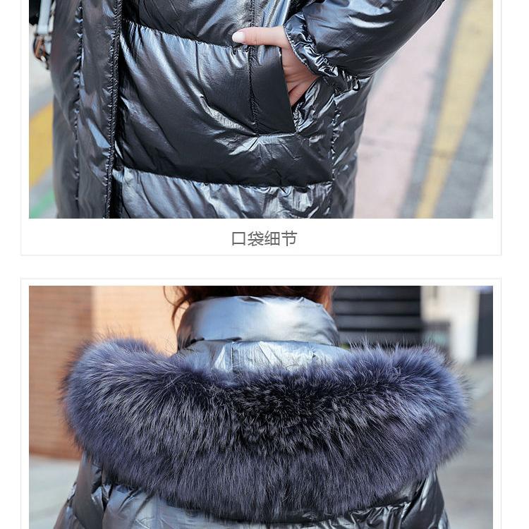 Winter Down Jacket Women Mid-length Over The Knee Blue Shiny Large Fur Collar Thick