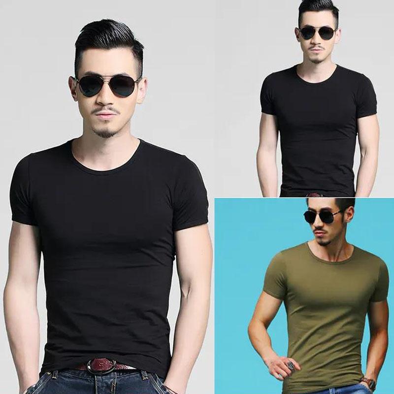 3 Pcs Men Slim T-shirt Stretch Tees Muscle Shirt Casual Pullover Half Sleeve Overshirt Solid Color Top Male Sport Clothing