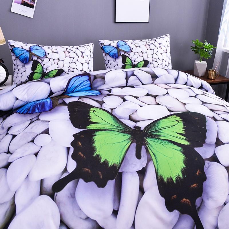 WTEMPO 3D Butterfly Bedding Sets Summer Holiday Style Cobblestone Design Duvet Cover Pillowcase 2/3P