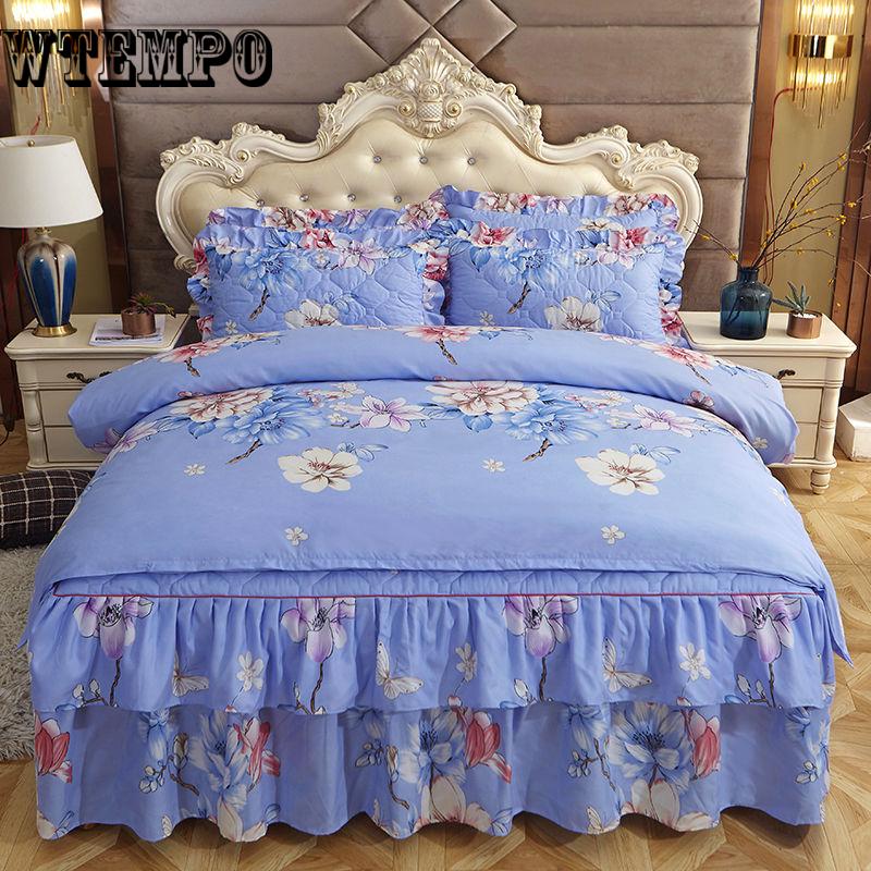Modern Simple Bed Skirt 4pcs Bedding Set Duvet Cover Pillowcase Bedspread Bedclothes Set