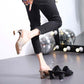 Mesh Rhinestone Open-toe High-heeled Sandals Women's Thick Heel Slippers Middle Heel Elegant Sandals All-match Simple Slippers Patchwork Sandals