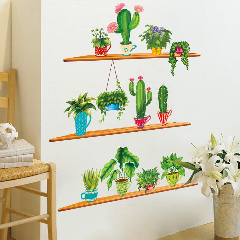 Nordic Style Art Wall Stickers Cactus Plant Plotted Bonsai Wall Decals Living Room Home Decoration G