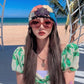 Gradient Stereo Flower Bag Head Hat Woman National Handmade Crochet Knit Hat Openwork Towel Hat