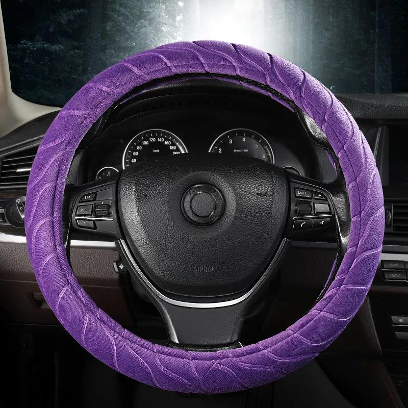 Winter Plush Car Steering Wheel Cover Non-slip Thermal Insulation Elastic Embossed Handle Cover Family Car SUV Truck Interior