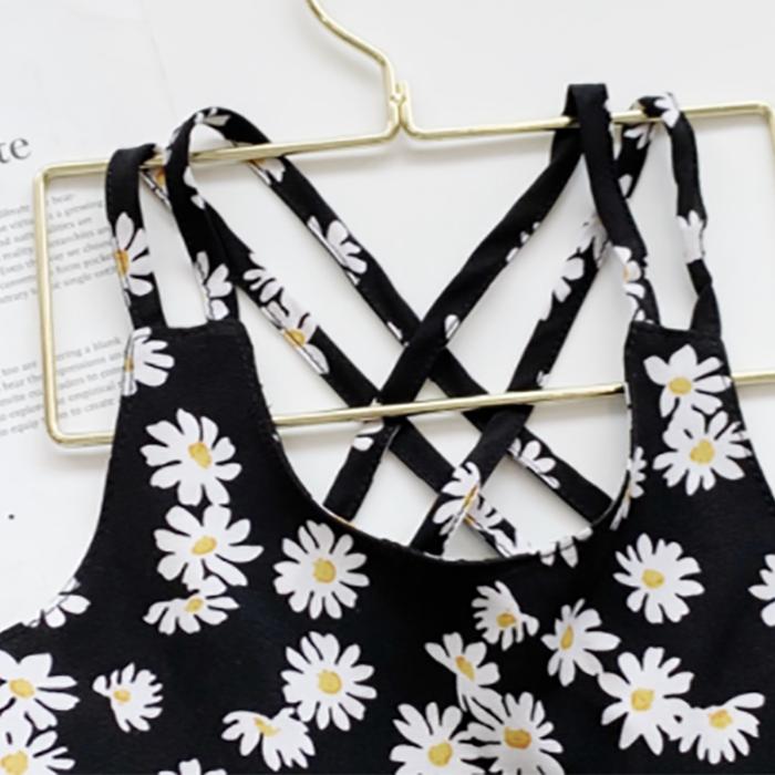 Children Dress Spring Summer Sling Kids Clothing  Baby Girls Clothing Broken Flowers Sleeveless Dress Girl