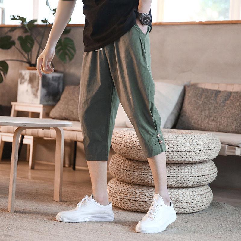 Men's Cropped Trousers Summer Thin Cotton and Linen Casual Loose Loose Cropped Shorts
