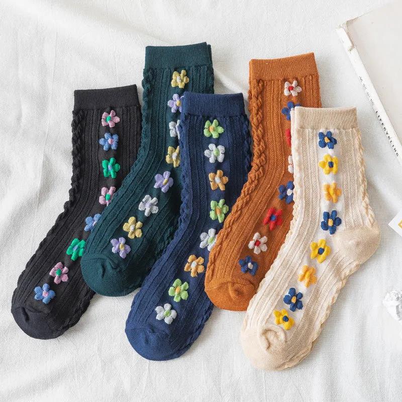 Three Pairs of Women's Socks Korean Fashion Plaid High Socks Autumn and Winter Retro Wild Pile Socks