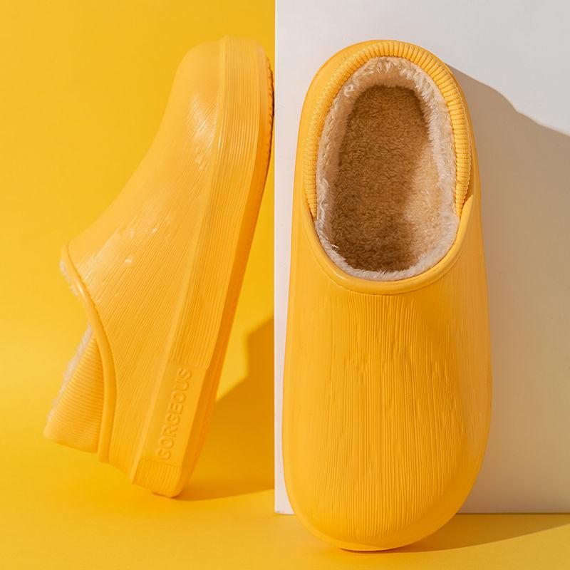 Waterproof Cotton Slippers for Women Winter Indoor and Outdoor Cute Plus Velvet Warm Shoes for Home Non-slip Wool Slippers