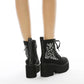 Gothic Boots Women - Goth Black Shoes - Gothic Punk Platform Shoes - Lace Up Back Zipper Boots - Witch Pentagram Moon Embroidery Design