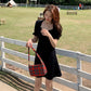 Chiffon Midi Skirt A-line Skirt Retro French Square Collar Puff Sleeves Slit Dress Oil Painting Purple Floral Skirt Elegant Temperament