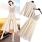 Two-piece Sling Dress Early Autumn Lady Light Mature Wind Waist Waist Small Lady Long Dress Suit